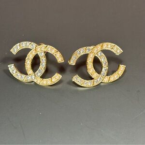 Gold Rhinestone & Pearl Post Earrings